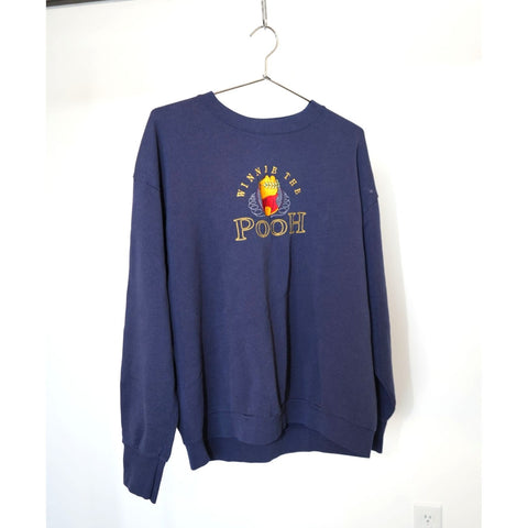 "Retail" Vintage Pooh Winnie The Pooh Embroidered Crewneck Pullover Sweatshirt Navy Blue
