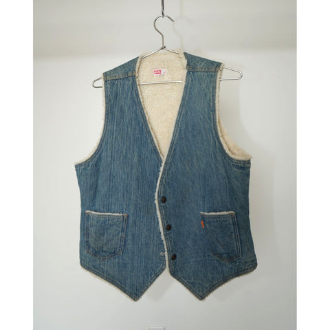 "Retail" Vintage 70s Levi's Orange Tab Sherpa Lined Denim Vest Blue Large Men's