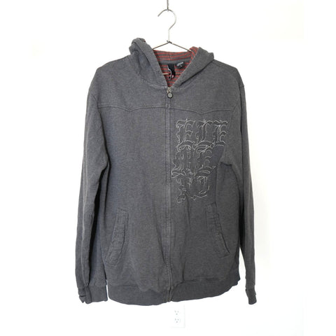 "Retail" Vintage Element Spell Out Embroidered Full Zip Hoodie Jacket Gray Large