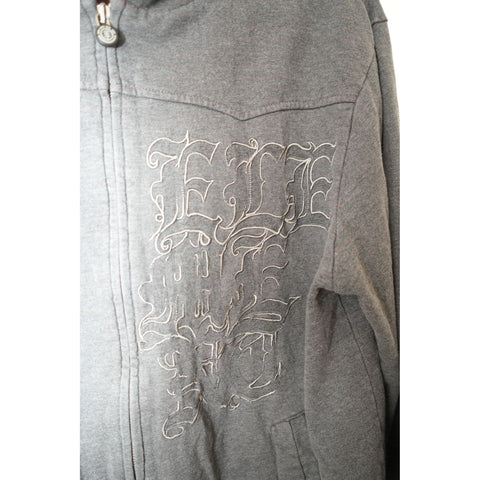 "Retail" Vintage Element Spell Out Embroidered Full Zip Hoodie Jacket Gray Large