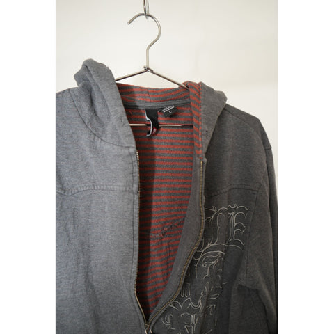 "Retail" Vintage Element Spell Out Embroidered Full Zip Hoodie Jacket Gray Large