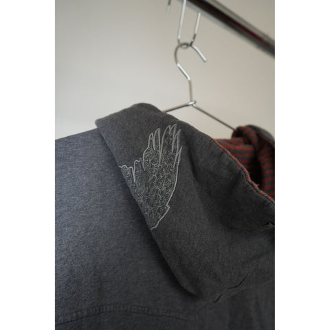 "Retail" Vintage Element Spell Out Embroidered Full Zip Hoodie Jacket Gray Large