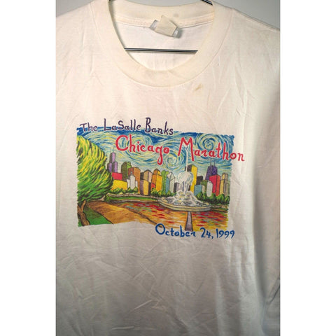 "Retail" Vintage New Balance 1999 The LaSalle Banks Chicago Marathon Tee Shirt White L