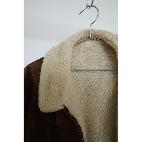 "Retail" Vintage Sherpa Lined Suede Leather Full Zip Bomber Flight Jacket Brown