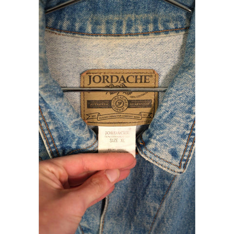 "Retail" Vintage Jordache Jeepers Embroidered Denim Trucker Jacket Blue Size XL