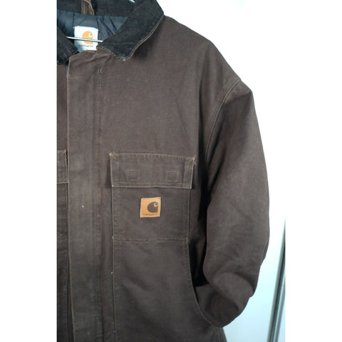 "Retail" Vintage Carhartt Quilt Lined Duck Canvas Traditional Coat Dark Brown XL
