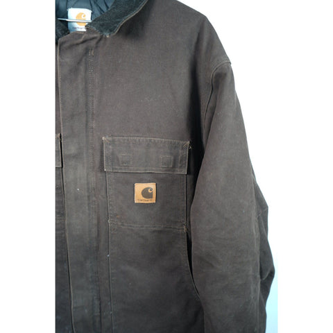 "Retail" Vintage Carhartt Quilt Lined Duck Canvas Traditional Coat Dark Brown XL