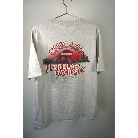 "Retail" Vintage 2001 Harley-Davidson Chicago Illinois Front Back Graphic Tee Shirt Gray XL