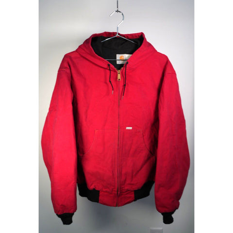 "Retail" Vintage Carhartt Thermal Lined Full Zip Canvas Hooded Jacket Red Men's