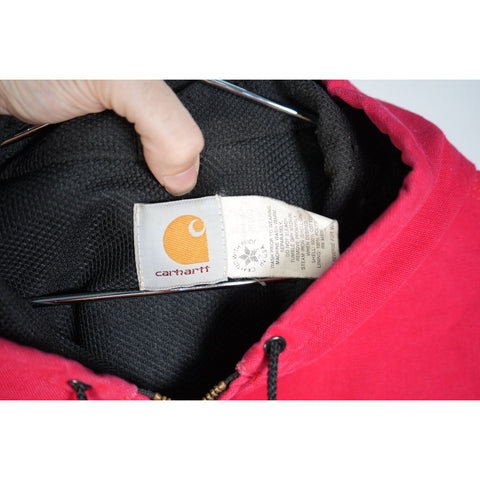 "Retail" Vintage Carhartt Thermal Lined Full Zip Canvas Hooded Jacket Red Men's
