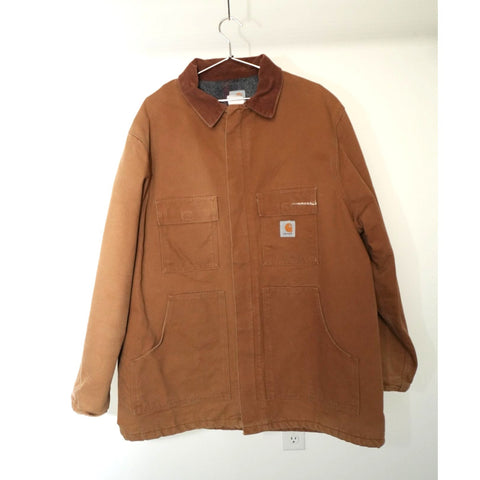 "Retail" Vintage Carhartt CO4 Blanket Lined Corduroy Collar Duck Canvas Utility Chore Coat Brown