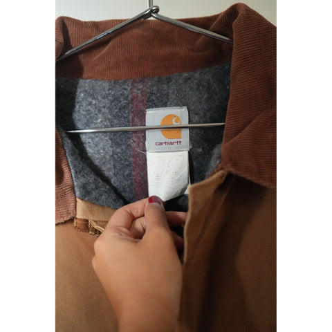 "Retail" Vintage Carhartt CO4 Blanket Lined Corduroy Collar Duck Canvas Utility Chore Coat Brown