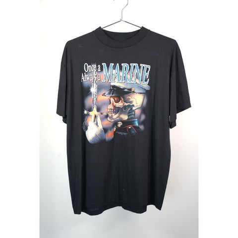 "Retail" Vintage 3D Emblem Once A Marine Always A Marine Skull Tee Shirt Black XL Single Stitch