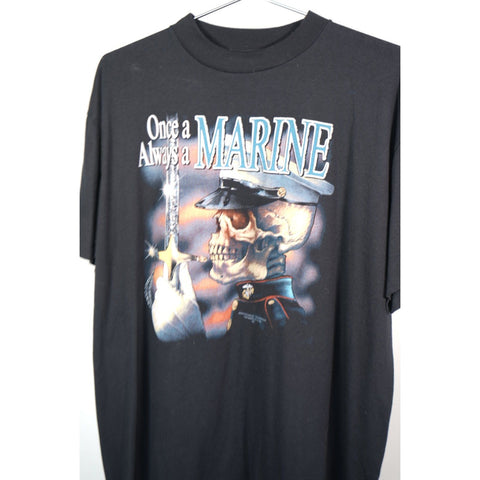 "Retail" Vintage 3D Emblem Once A Marine Always A Marine Skull Tee Shirt Black XL Single Stitch