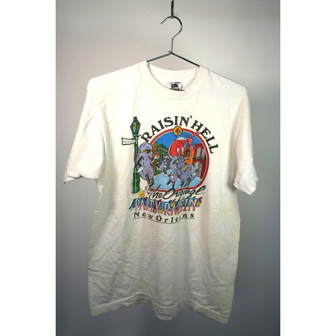 "Retail" Vintage FOTL Raisin' Hell New Orleans Raisins Tee Shirt White L Single Stitch Made in USA