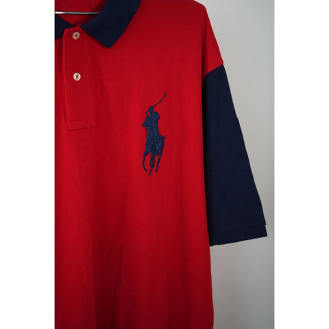 "Retail" Polo Ralph Lauren Big Pony Crest Embroidered Classic Fit Polo Shirt Navy/Red XXL