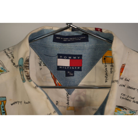 "Retail" Vintage Tommy Hilfiger 1993 Sailing Nautical Safety AOP Button Up L/S Shirt XL