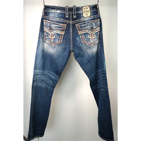 "Retail" Rock Revival James Boot Detailed Stitching Boot Cut Denim Jeans 40x35.5 Men's