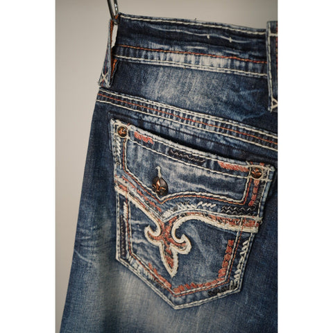 "Retail" Rock Revival James Boot Detailed Stitching Boot Cut Denim Jeans 40x35.5 Men's