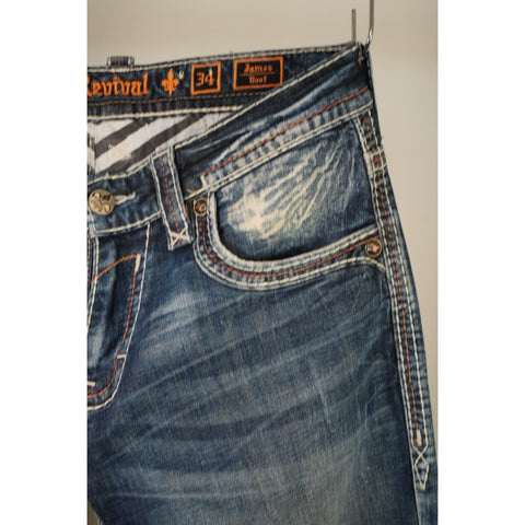 "Retail" Rock Revival James Boot Detailed Stitching Boot Cut Denim Jeans 40x35.5 Men's