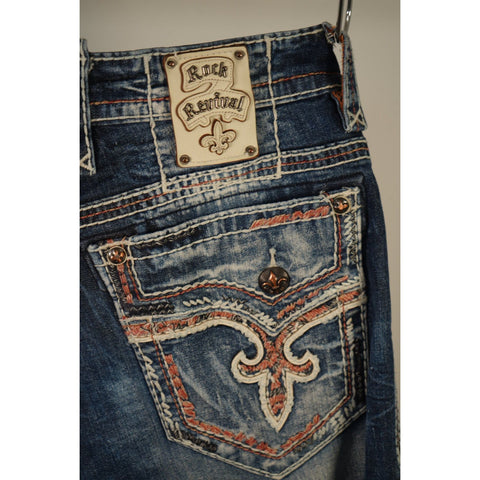 "Retail" Rock Revival James Boot Detailed Stitching Boot Cut Denim Jeans 40x35.5 Men's