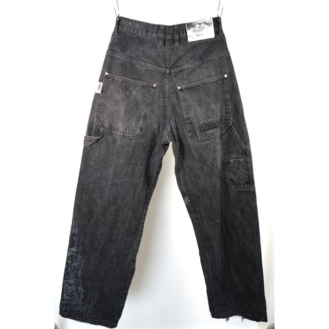"Retail" Vintage South Pole Baggy Denim Jeans Black w/ Printed Graphic on Left Leg 36x32