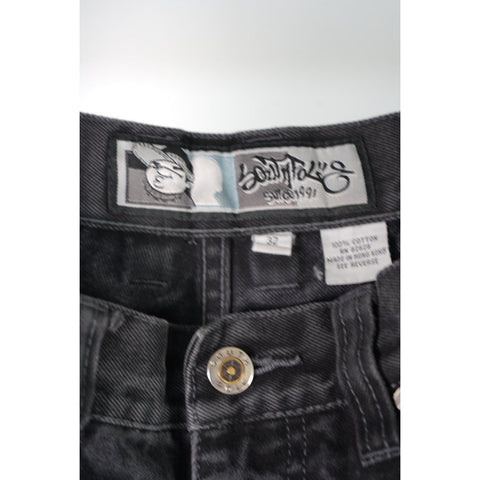 "Retail" Vintage South Pole Baggy Denim Jeans Black w/ Printed Graphic on Left Leg 36x32