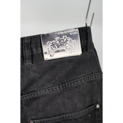 "Retail" Vintage South Pole Baggy Denim Jeans Black w/ Printed Graphic on Left Leg 36x32