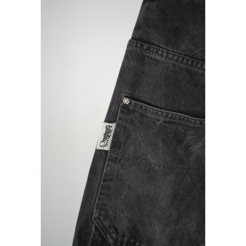 "Retail" Vintage South Pole Baggy Denim Jeans Black w/ Printed Graphic on Left Leg 36x32