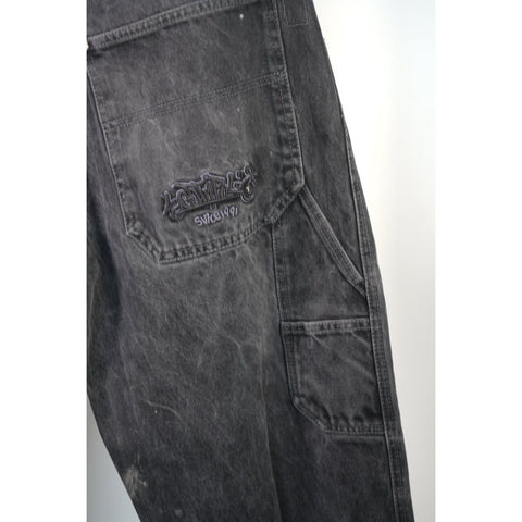 "Retail" Vintage South Pole Baggy Denim Jeans Black w/ Printed Graphic on Left Leg 36x32