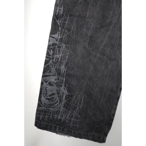 "Retail" Vintage South Pole Baggy Denim Jeans Black w/ Printed Graphic on Left Leg 36x32