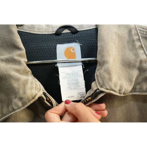 "Retail" Vintage Carhartt J102DES Mesh Lined Duck Canvas Full Zip Jacket Desert Gray M