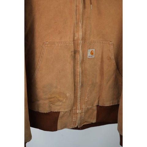 "Retail" Vintage Carhartt Flannel Quilt Lined Canvas Full Zip Active Jacket Brown L