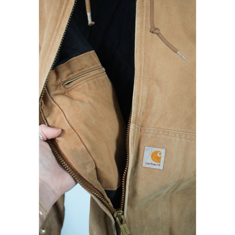 "Retail" Vintage Carhartt Flannel Quilt Lined Canvas Full Zip Active Jacket Brown L
