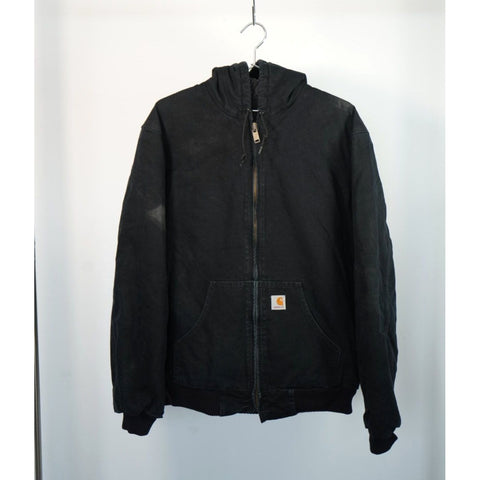"Retail" Vintage Carhartt Flannel Quilt Lined Canvas Full Zip Active Jacket Black M Tall