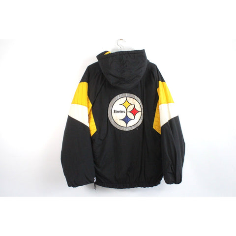 Starter Classic Team NFL Collection Pittsburgh Steelers Jacket | Vintage Black & Yellow Retro Bomber Coat | XL Football Fan Gear Streetwear
