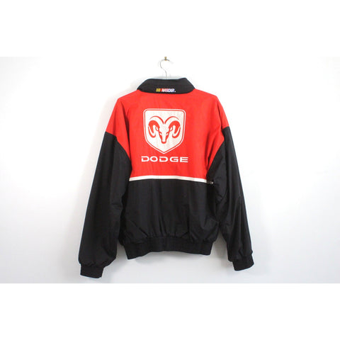 Vintage 90s Racing Champions Apparel Dodge Red Black Jacket Coat | Vintage NASCAR Racing Team Outerwear | Embroidered Logo Pit Crew Style | Men’s Size L | 90s 2000s Motorsports Collectible