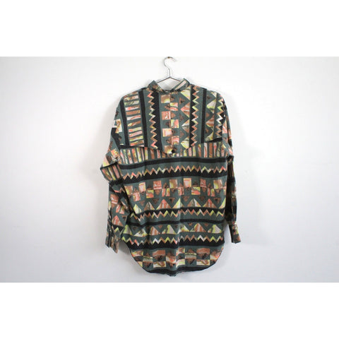 Vintage Long Sleeve Polo | Aztec Print | 90s Retro | Casual top | Unisex Style |Fits M/L
