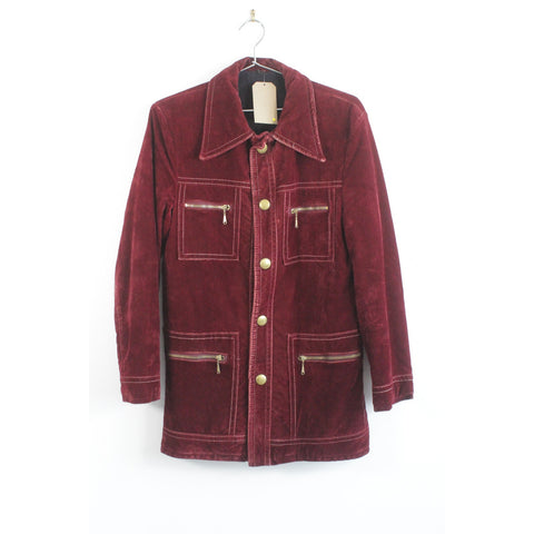 TG 1970s Burgundy Felt Coat | Vintage Retro Mod Style Outerwear | Classic Button Front Jacket | Timeless Statement Fall Winter Fashion