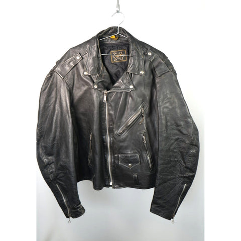 "Retail" Vintage ICS New York Genuine Leather Motorcycle Biker Jacket Black