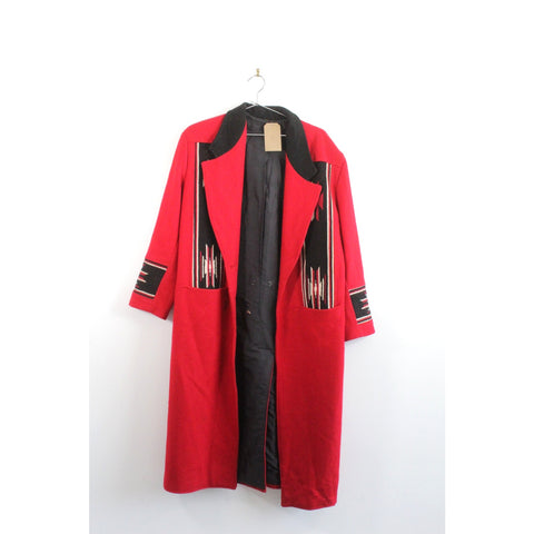 Pioneer Wear 1980s Red Wool Overcoat | Vintage Long Ranch Western Style Coat | Collectible Retro Outerwear | Fits Large