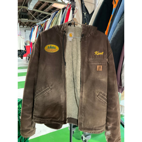 Carhartt Men’s Brown Leather Jacket – Classic Workwear-Inspired Outerwear, Durable Genuine Leather with Comfortable Quilted Lining – Size Large