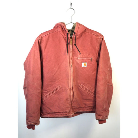 "Retail" Vintage Carhartt WJ141 Sherpa Lined Full Zip Hooded Work Jacket Red M Women's