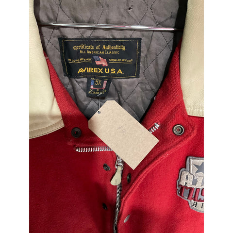 Avirex USA Men’s Red Jacket – Classic Streetwear-Inspired Outerwear with Bold Logo Detailing, Durable Construction and Comfortable Lining – Size 5X