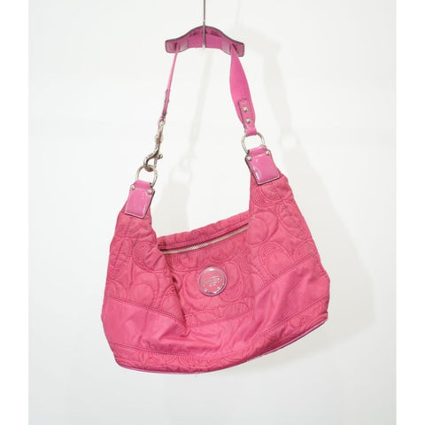 "Retail" Coach Stitched Signature Logo Pink Nylon Hobo Bag F17720 Women's