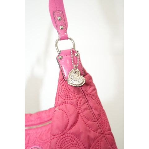 "Retail" Coach Stitched Signature Logo Pink Nylon Hobo Bag F17720 Women's