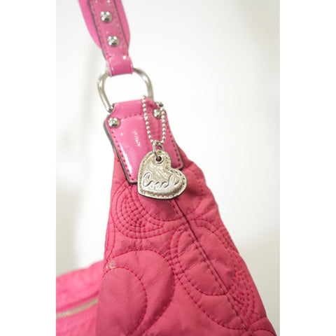 "Retail" Coach Stitched Signature Logo Pink Nylon Hobo Bag F17720 Women's