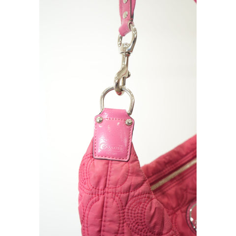 "Retail" Coach Stitched Signature Logo Pink Nylon Hobo Bag F17720 Women's