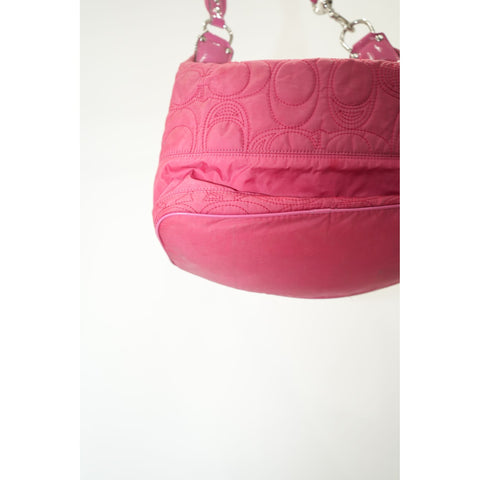 "Retail" Coach Stitched Signature Logo Pink Nylon Hobo Bag F17720 Women's