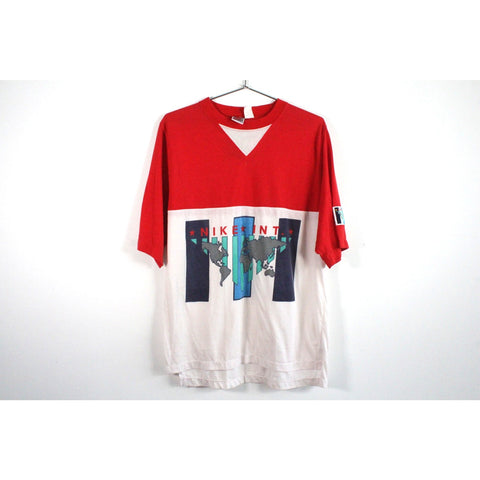 Nike International Two-Tone Red & White Colorblock Short Sleeve T-Shirt | Vintage Y2K Streetwear Style | Size M
